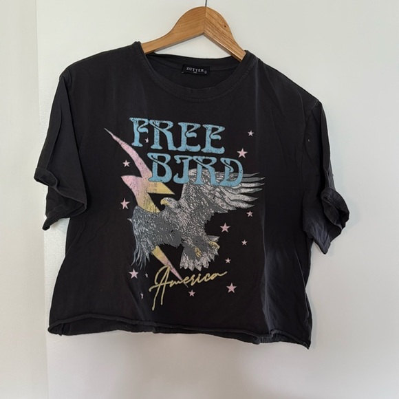zutter Tops - Zutter Free Bird Black Graphic Cropped Tee Size Large